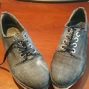 STUART WEITZMAN Blue Denim Espadrille Wedges 